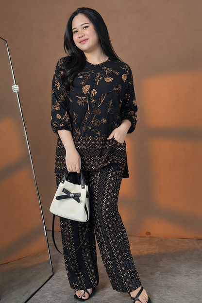 Elegant Midnight Flora & Geometric Print Co-ord Set