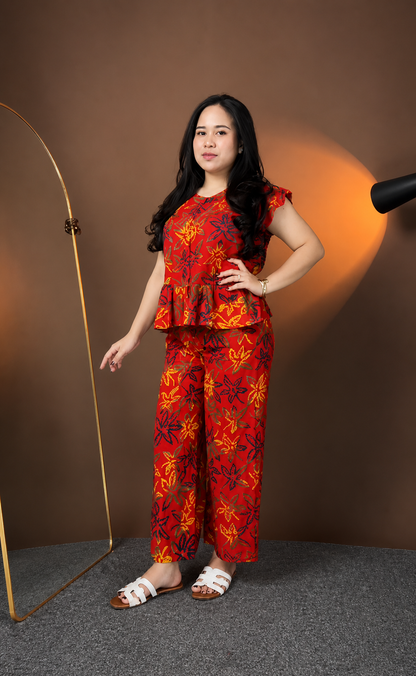 Red Floral Printed Co-Ord Set for Women