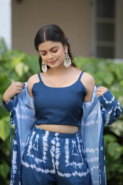 Blue shibori print co ord set