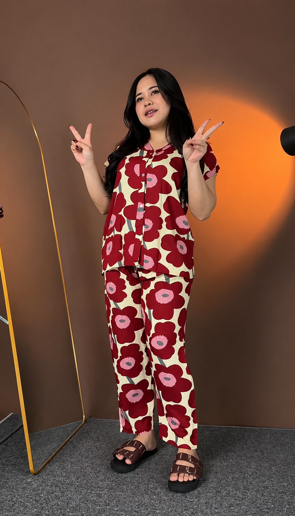 Premium Red Printed Rayon Co-Ord Set