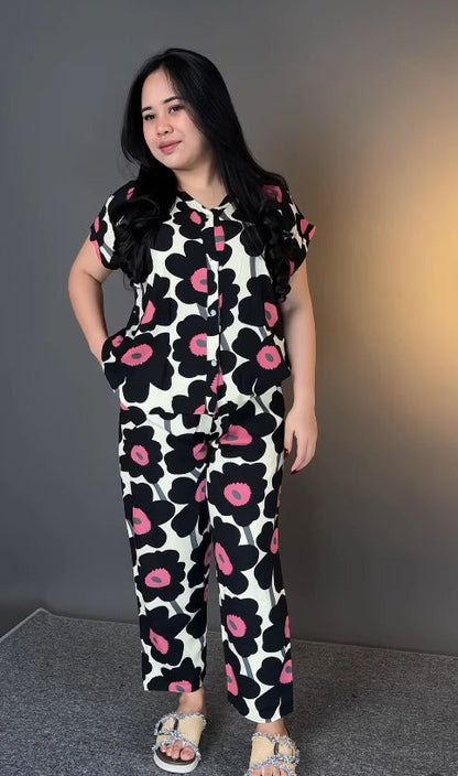 Black Printed Rayon Co-Ord Set
