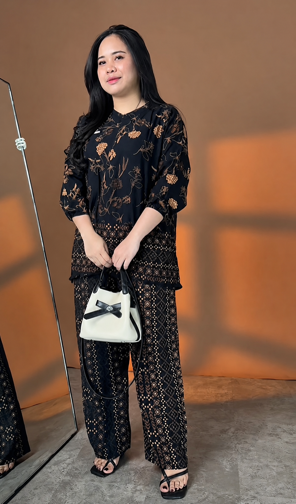 Elegant Midnight Flora & Geometric Print Co-ord Set