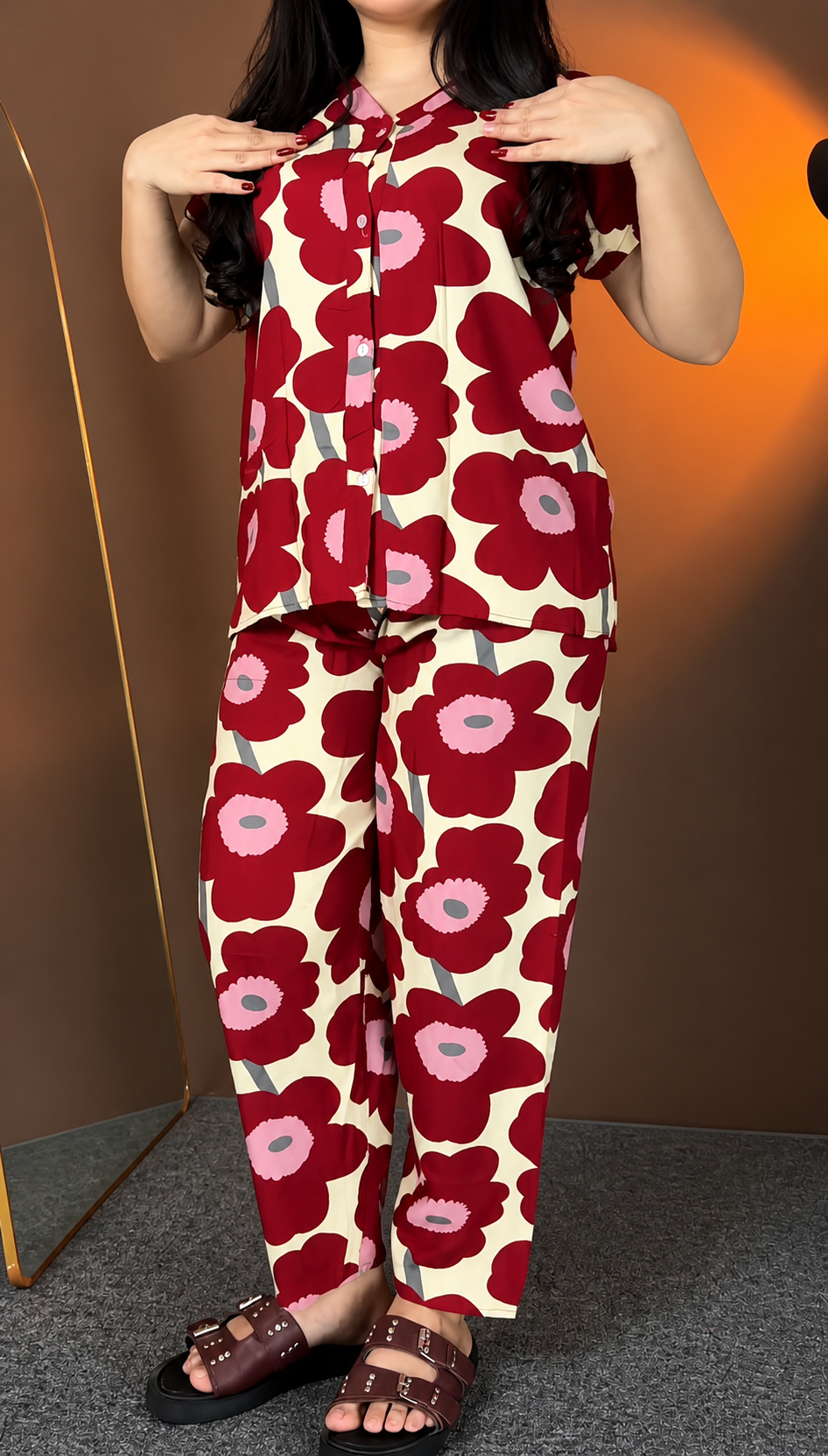 Premium Red Printed Rayon Co-Ord Set