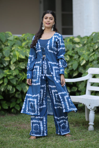 Blue shibori print co ord set