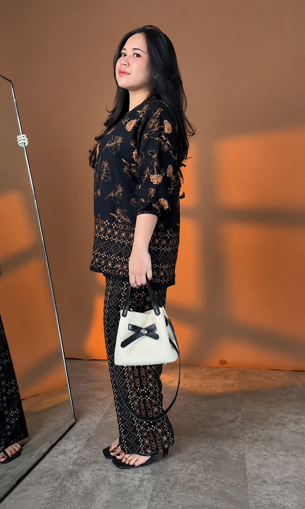 Elegant Midnight Flora & Geometric Print Co-ord Set