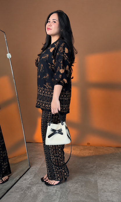 Elegant Midnight Flora & Geometric Print Co-ord Set