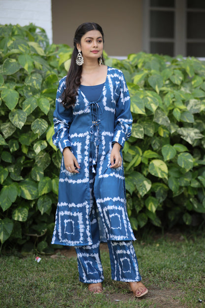 Blue shibori print co ord set