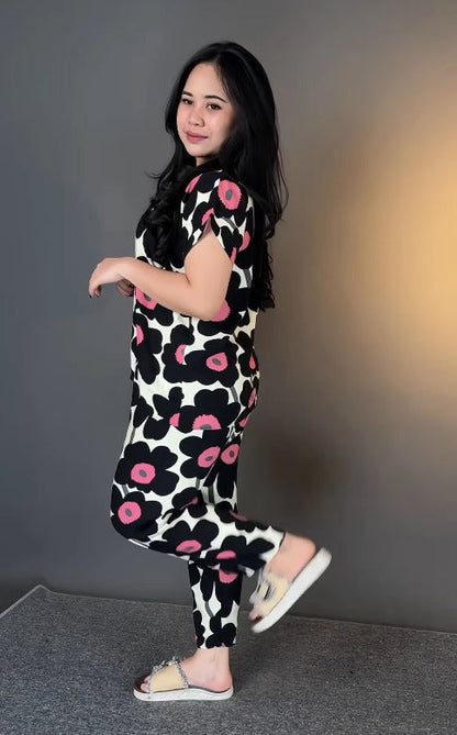 Black Printed Rayon Co-Ord Set