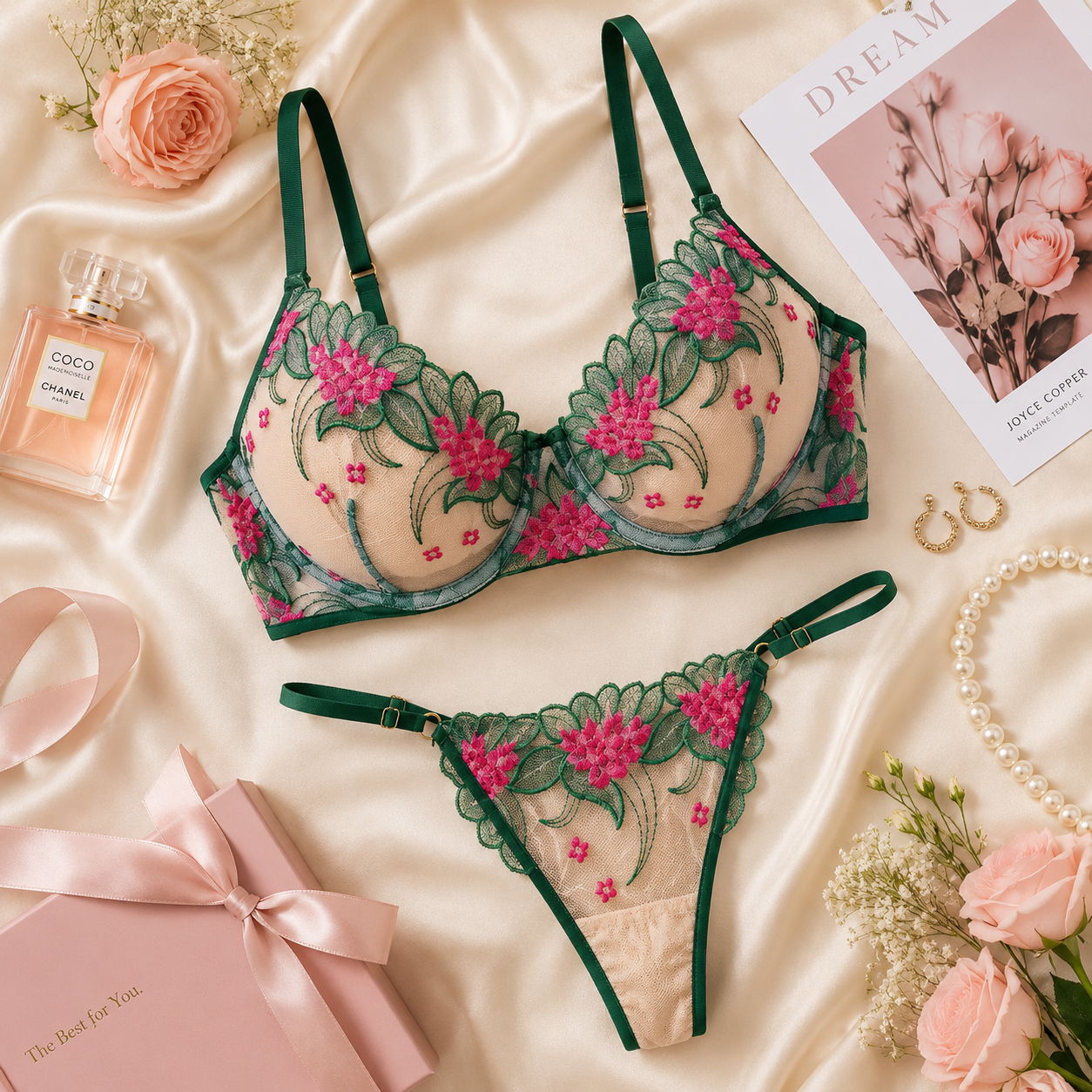 Floral Embroidered Lingerie Set – Plus Size