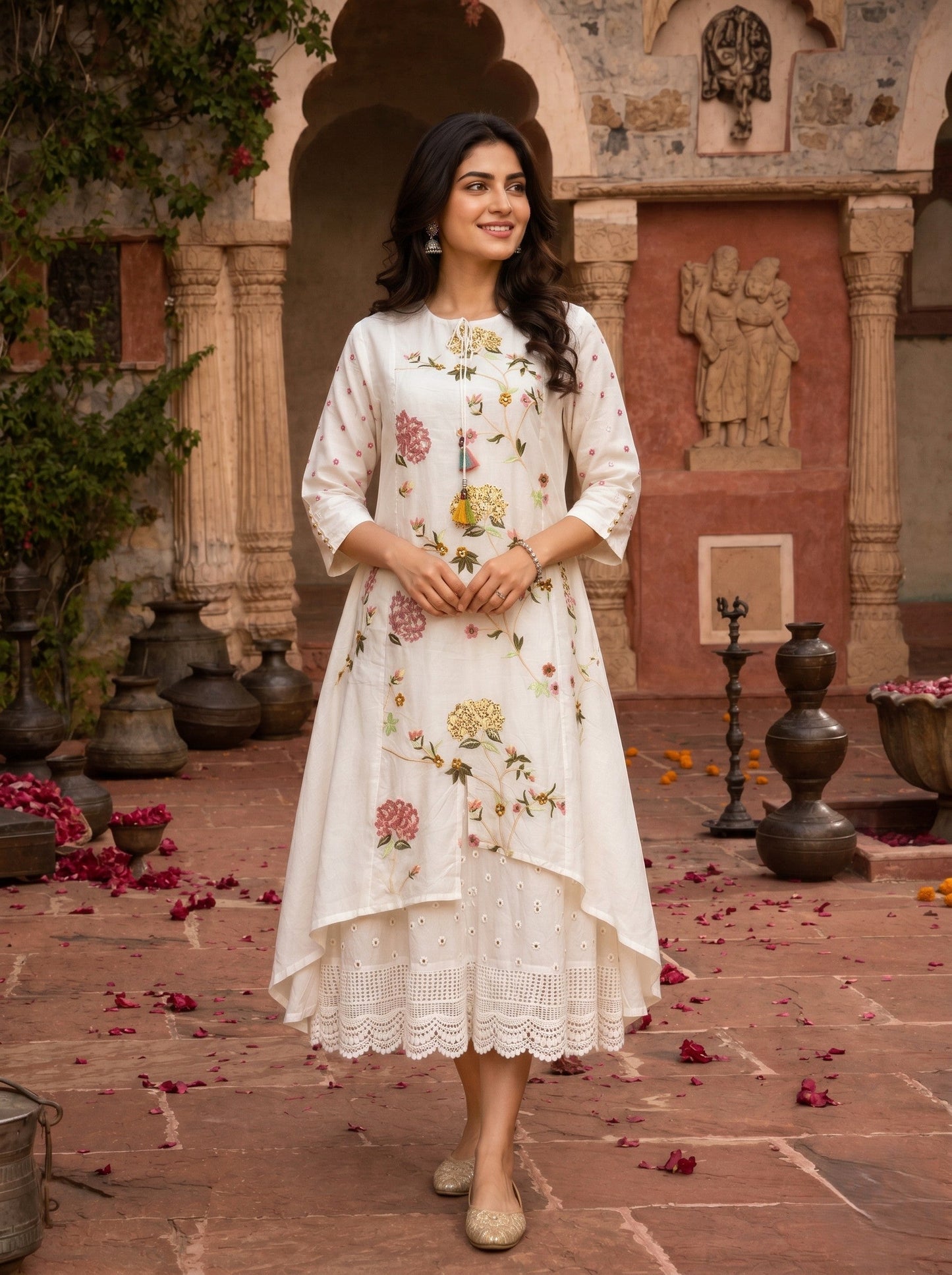 2 pc layered full embroidered dress
