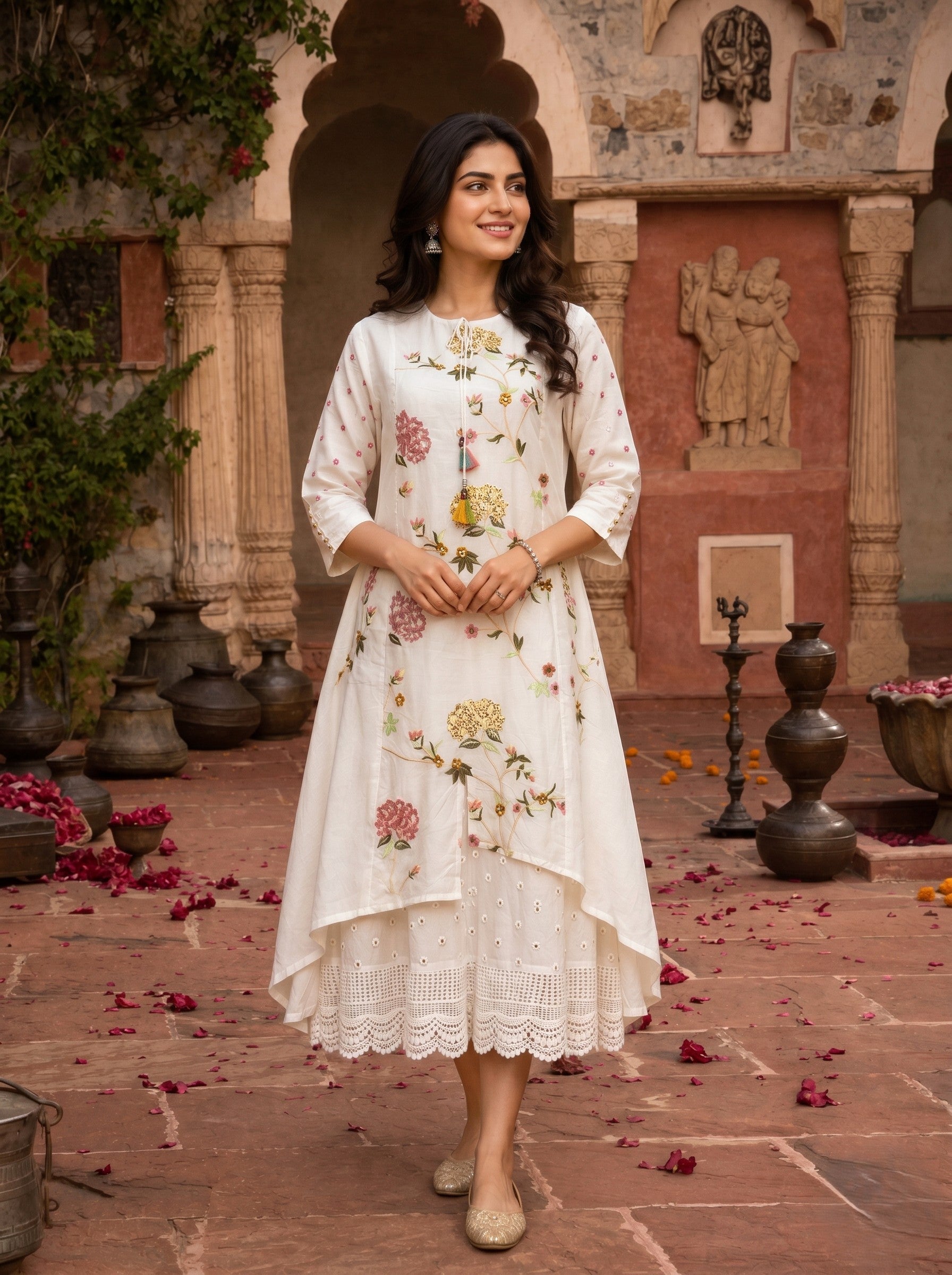 2 pc layered full embroidered dress