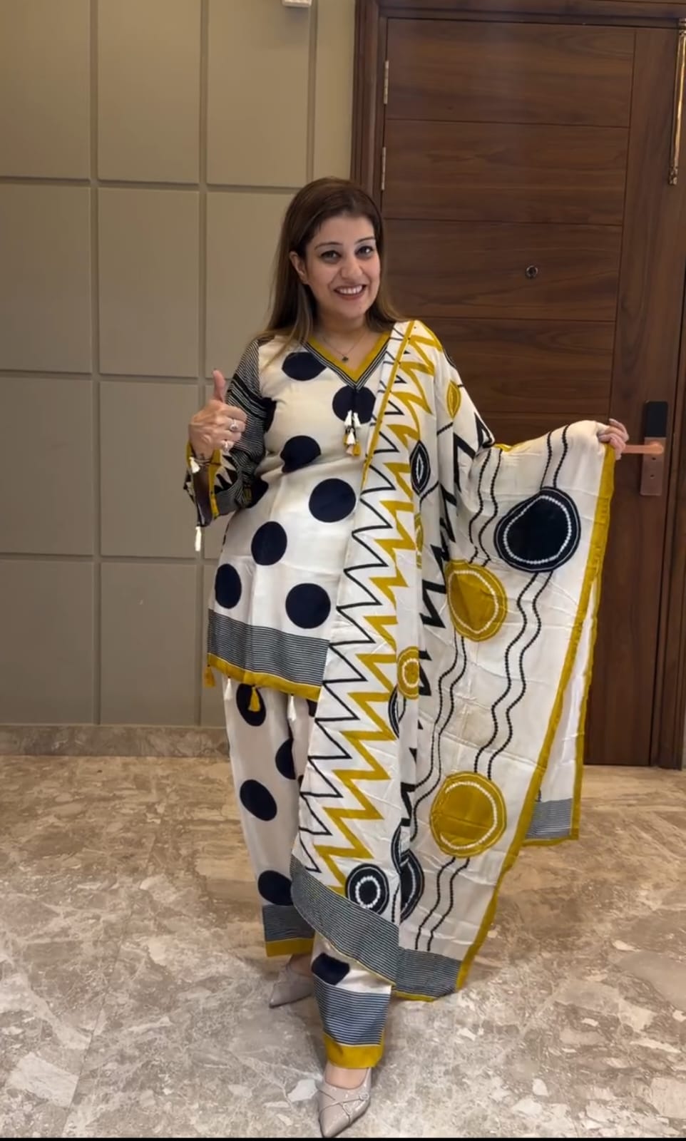 Off White & Black Farshi Salwar Suit New