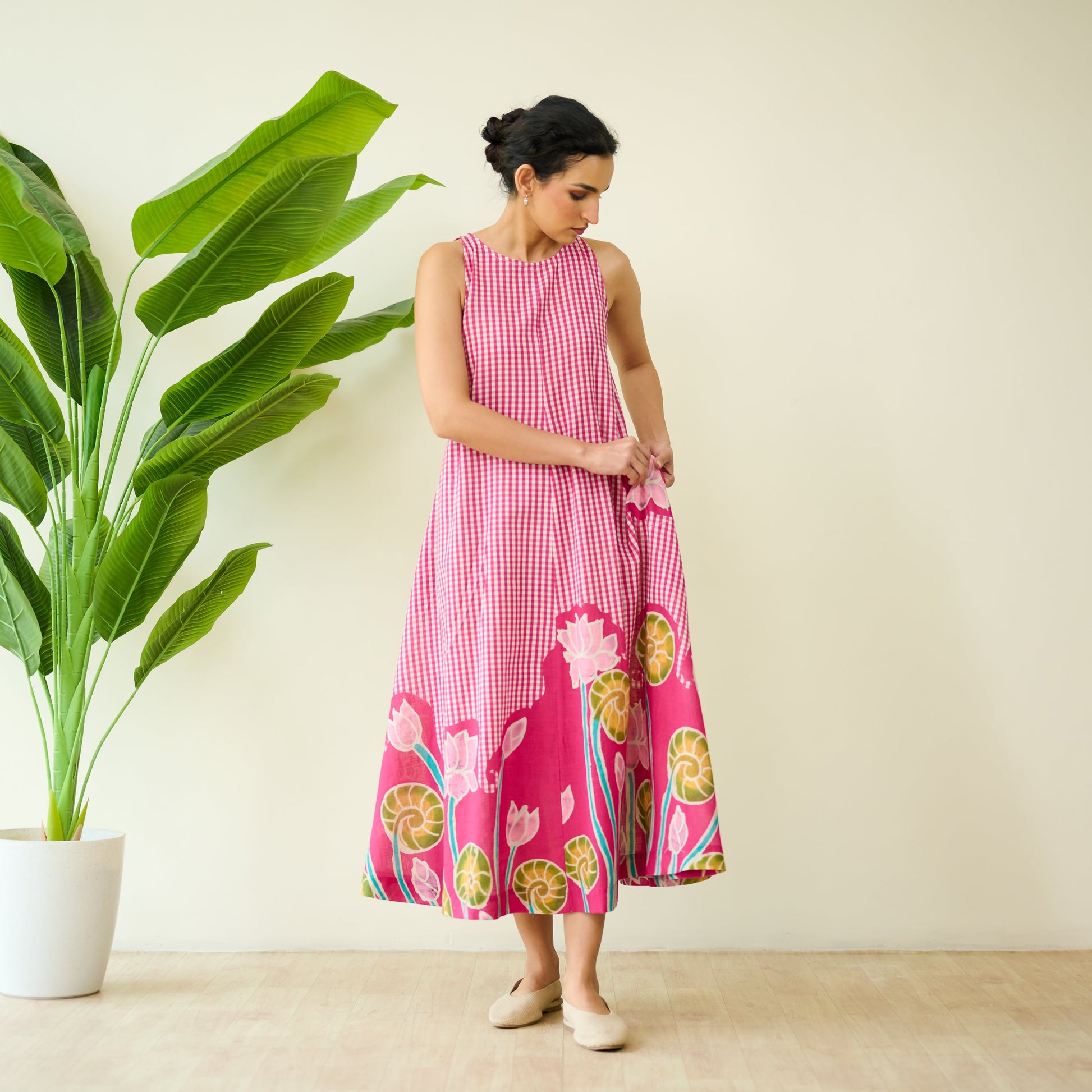 Mrinal Slub Cotton Summer Dress - Magenta
