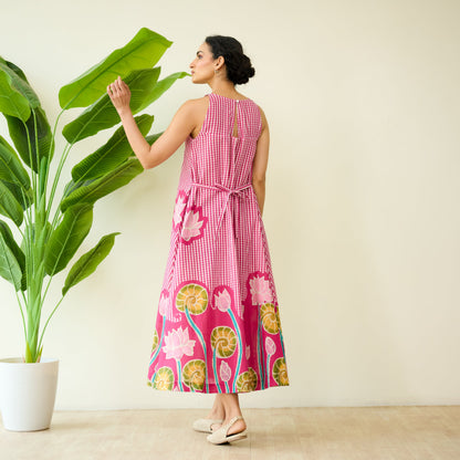 Mrinal Slub Cotton Summer Dress - Magenta