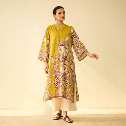 Taal Hand Embroidered Mulmul Cotton Kurta - Yellow