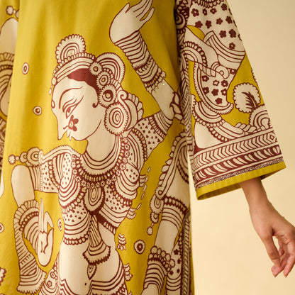Taal Hand Embroidered Mulmul Cotton Kurta - Yellow