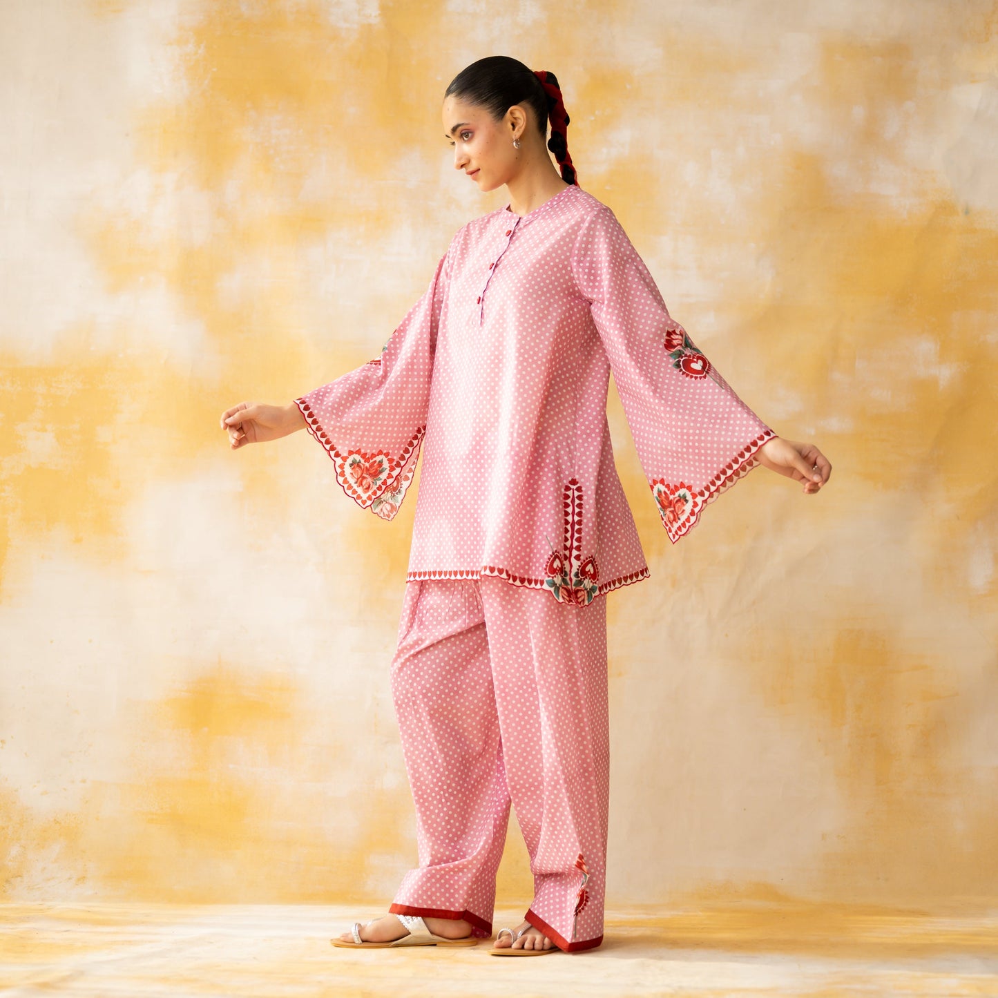 Chameli Mulmul Cotton Farshi Set - Pastel Pink