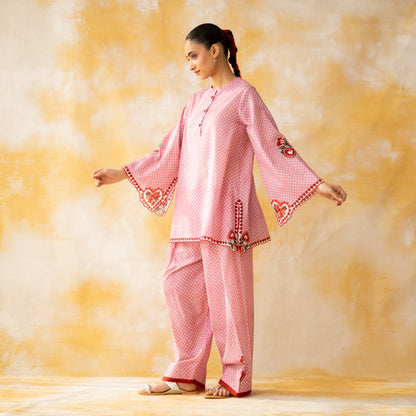 Chameli Mulmul Cotton Farshi Set - Pastel Pink