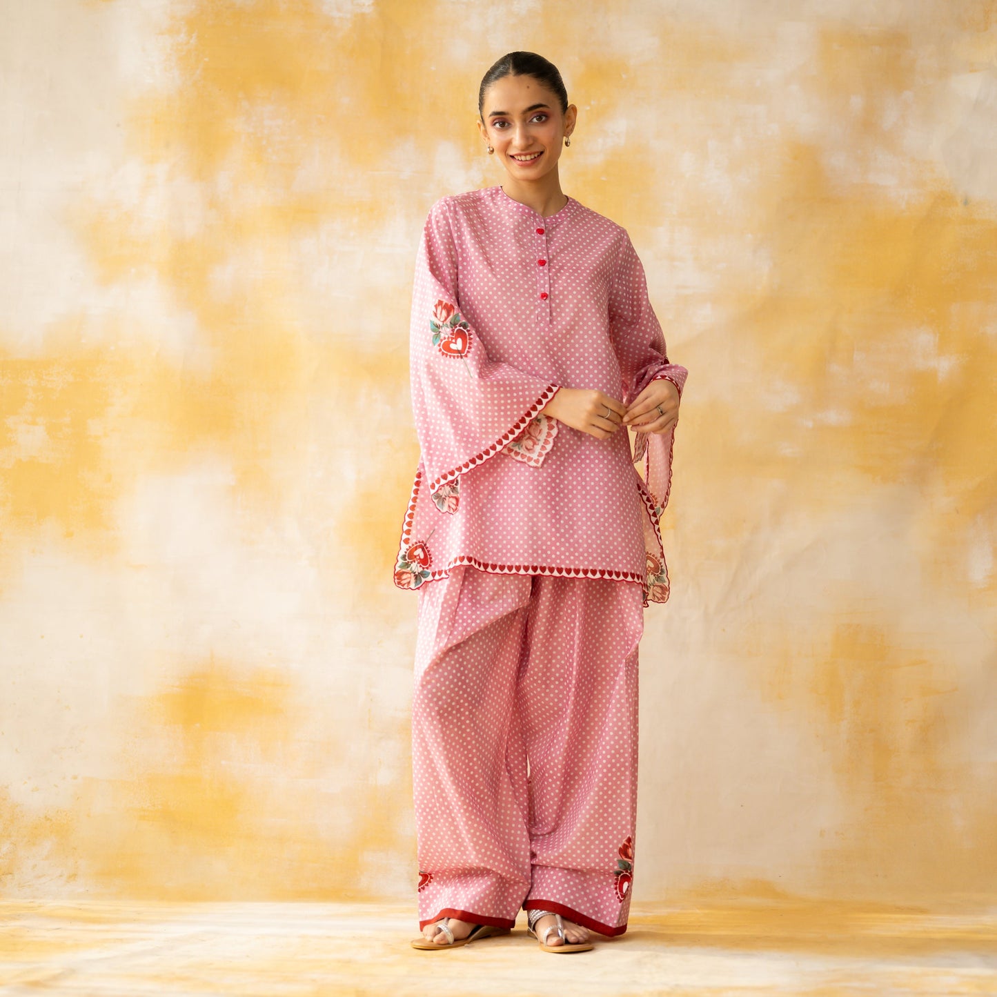Chameli Mulmul Cotton Farshi Set - Pastel Pink