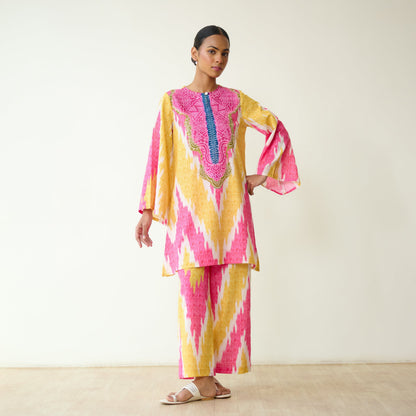 Malti Slub Cotton Coord Set - Turmeric & Candy Pink