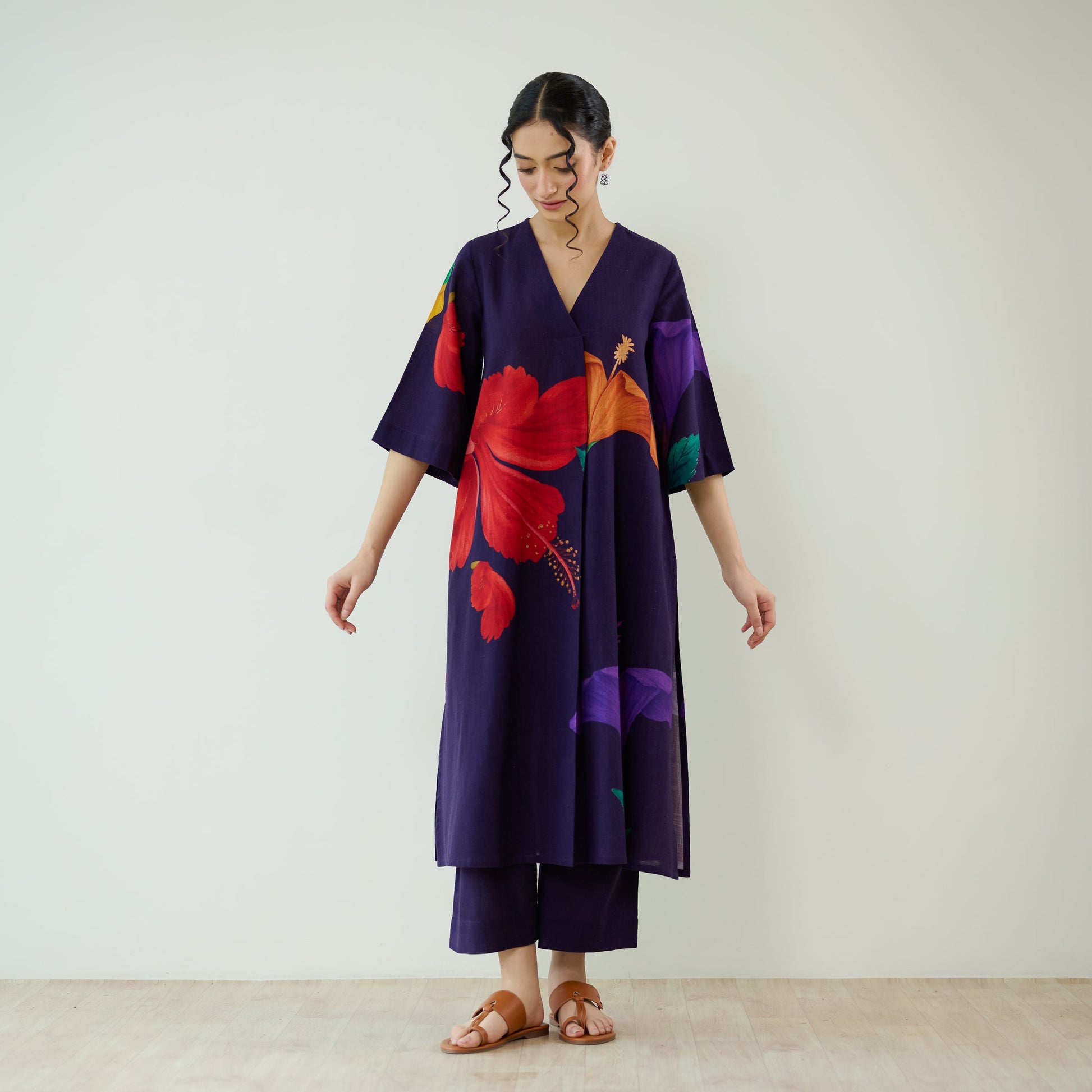 Hibiscus Slub Cotton Kurta Set - Violet
