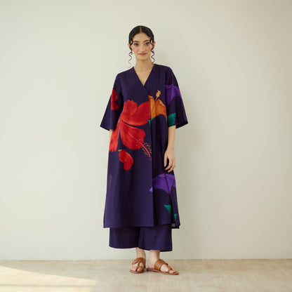 Hibiscus Slub Cotton Kurta Set - Violet