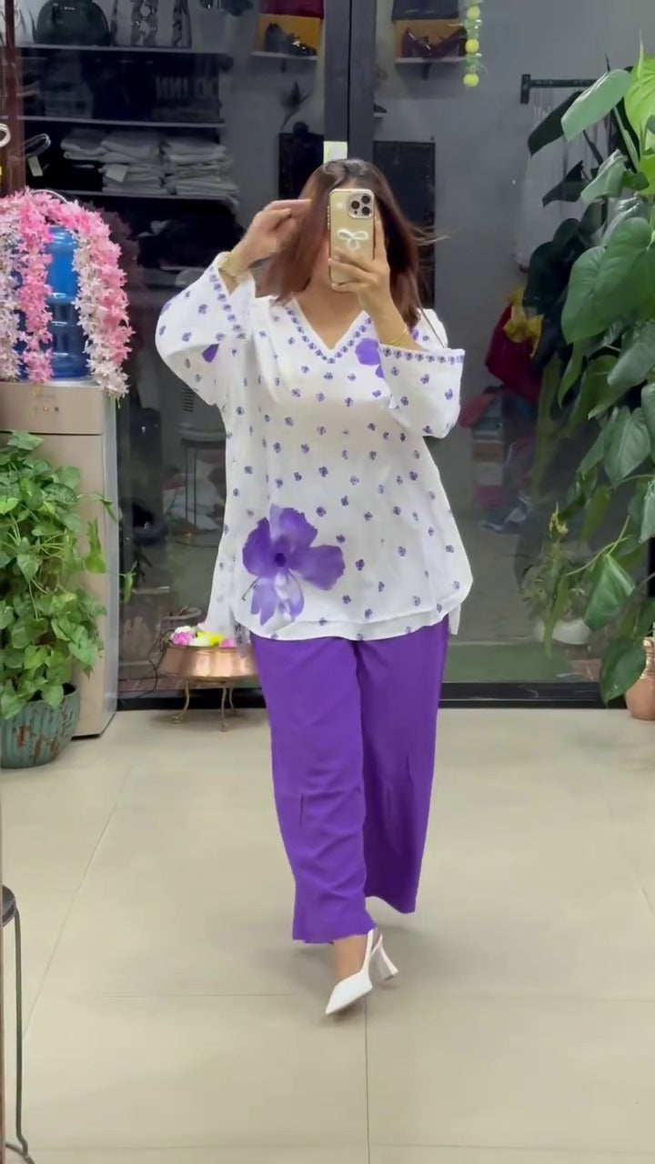 Ethnic Charm with Women’s Stylish Printed Purple Co-ord Set