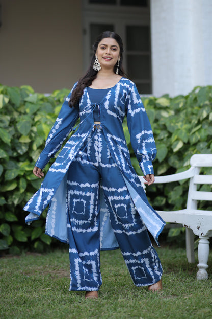 Blue shibori print co ord set