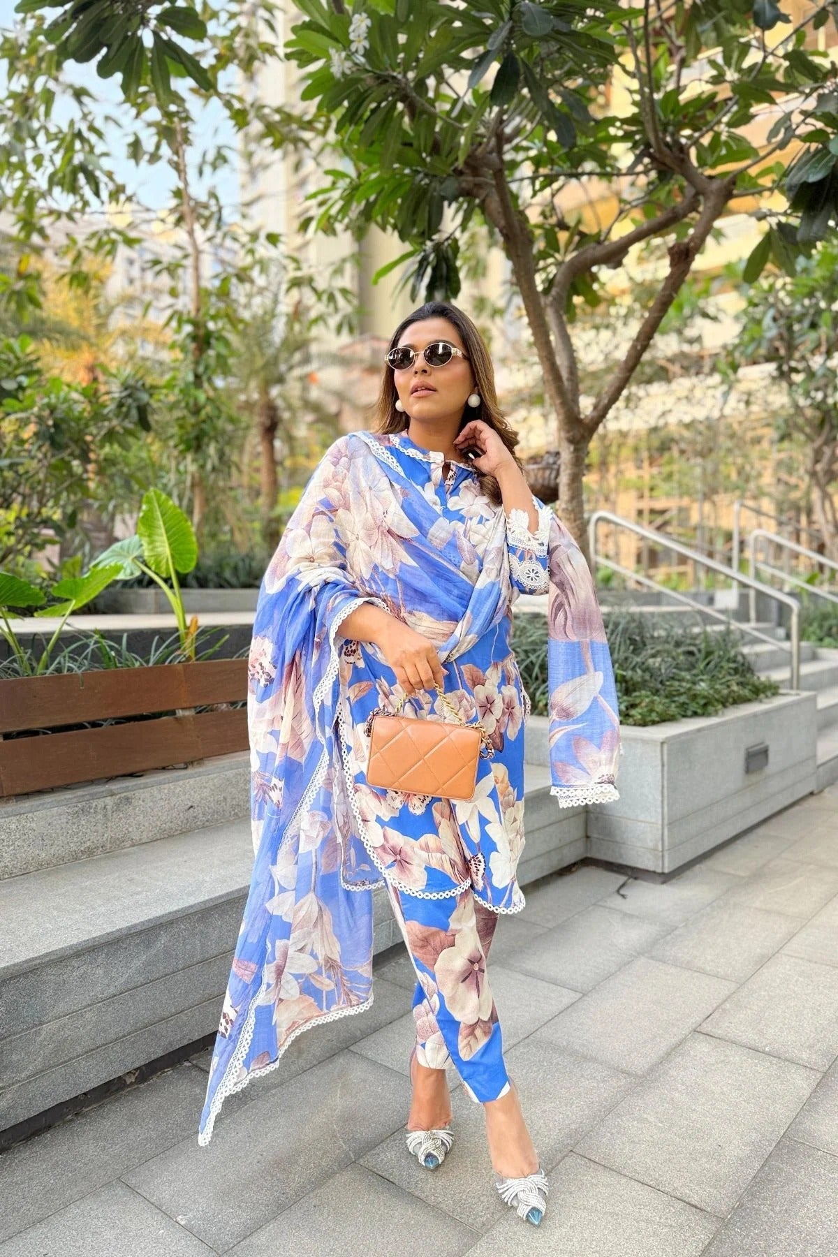 Elegant Blue Botanical Print Co-Ord Set