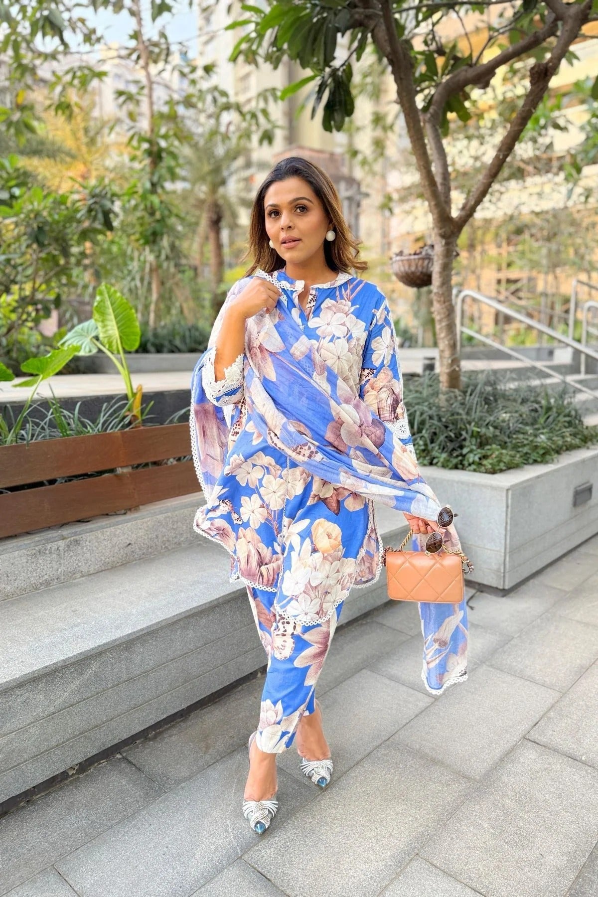 Elegant Blue Botanical Print Co-Ord Set