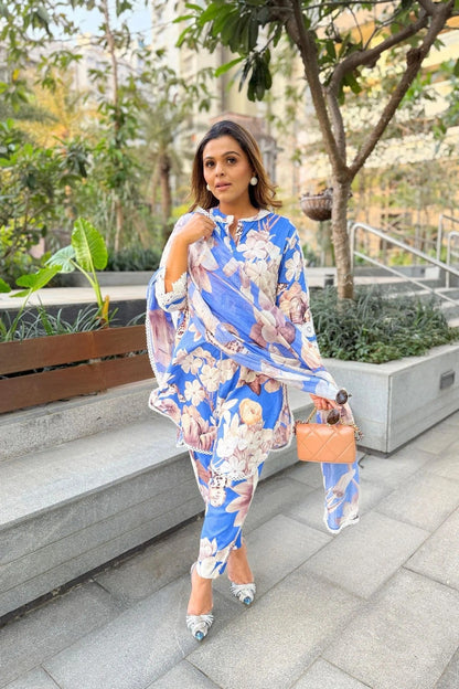 Elegant Blue Botanical Print Co-Ord Set