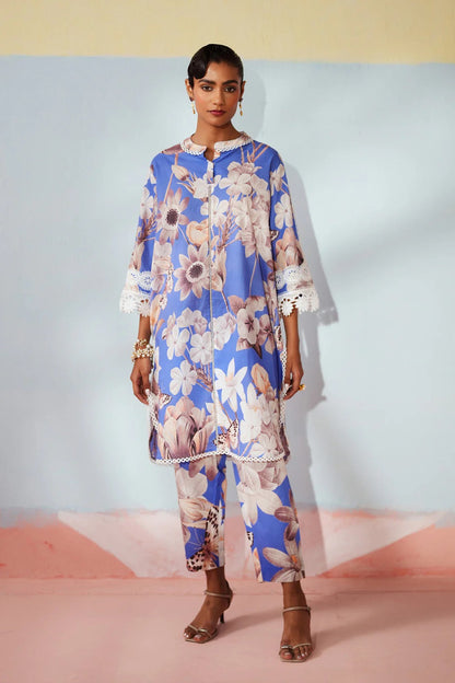 Elegant Blue Botanical Print Co-Ord Set