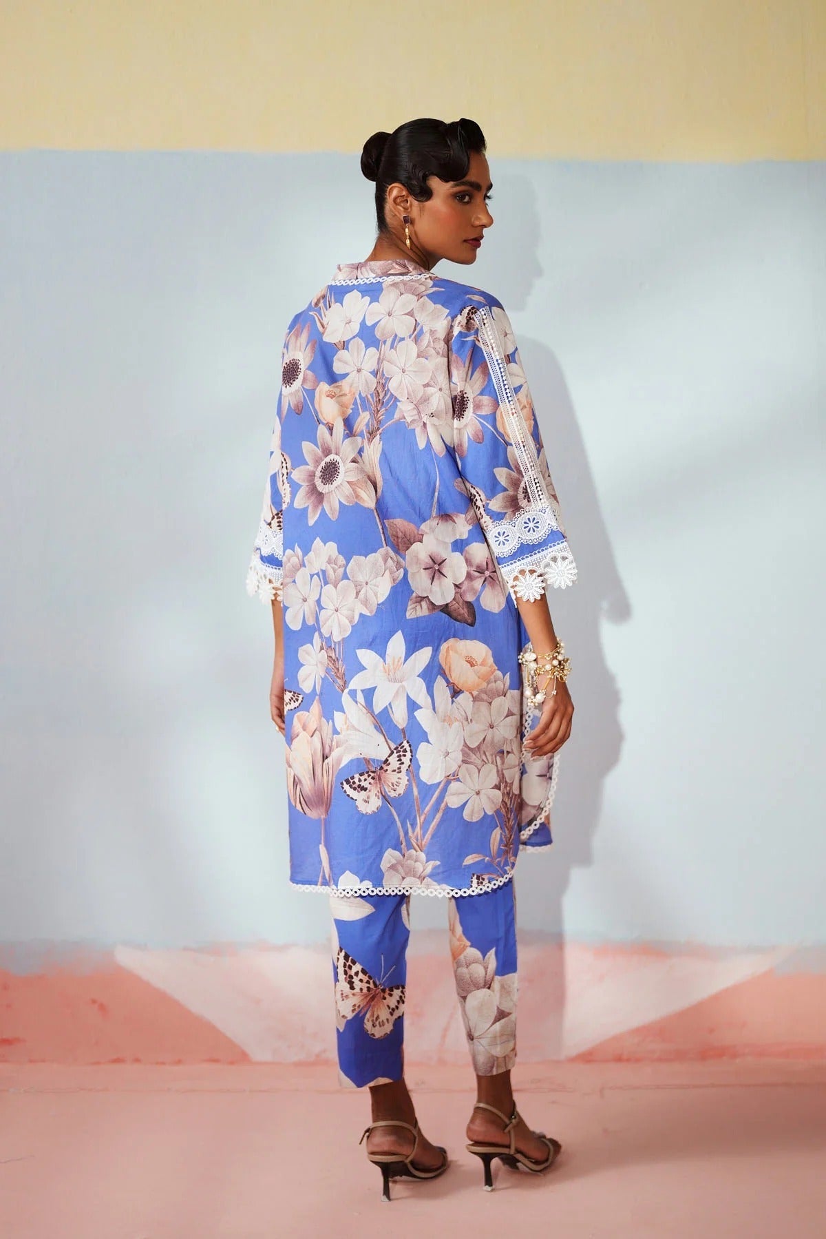 Elegant Blue Botanical Print Co-Ord Set