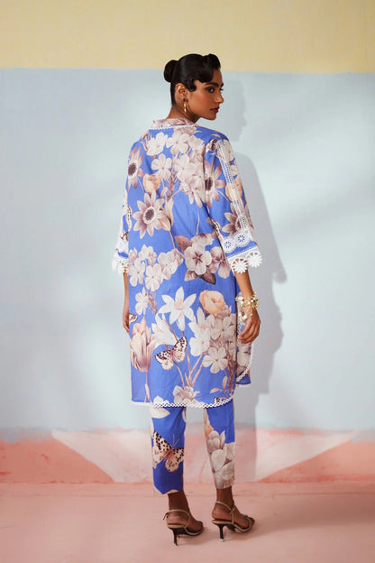 Elegant Blue Botanical Print Co-Ord Set